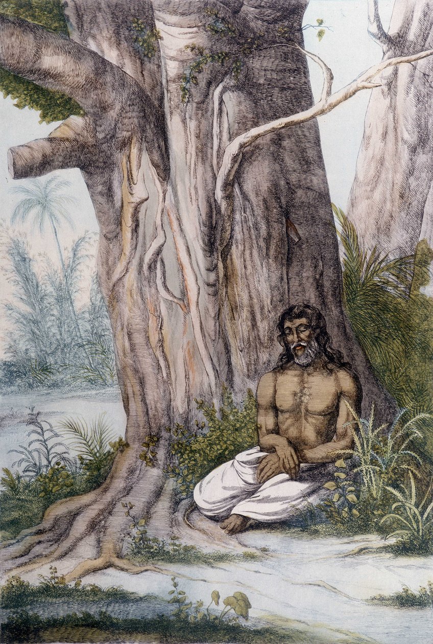 Meditation ved foden af et træ, Indien. af Unknown artist