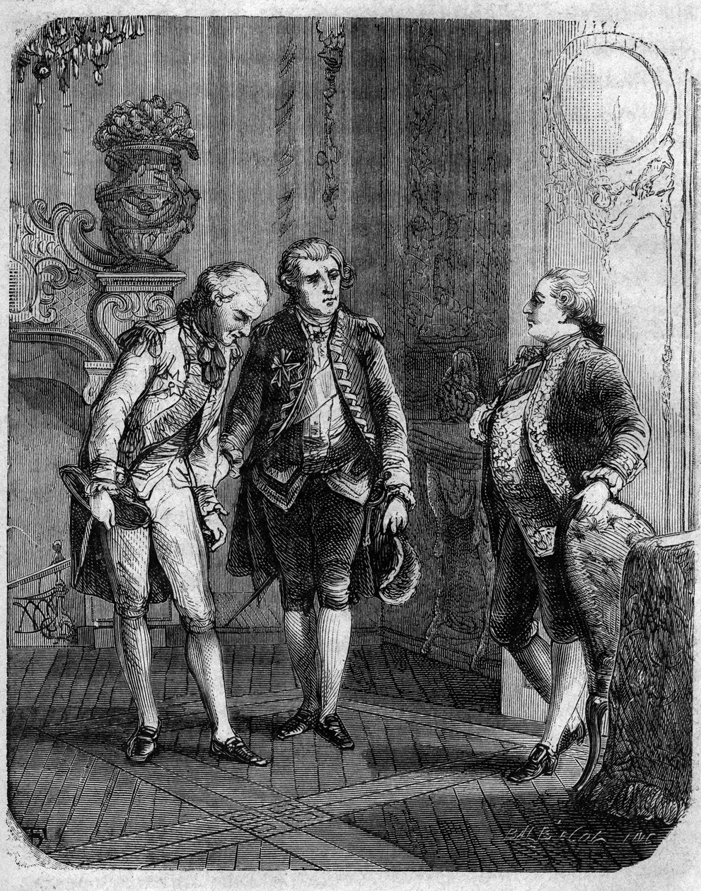 Møde mellem greven af ​​Marbeuf, udnævnt til militærguvernør på Korsika i 1772 og Pascal (Pasquale) Paoli. I "" Pasquale Paoli eller Pontenuovo-ruten "" "af F.D. Guerrazzi. 1872. af Unknown artist