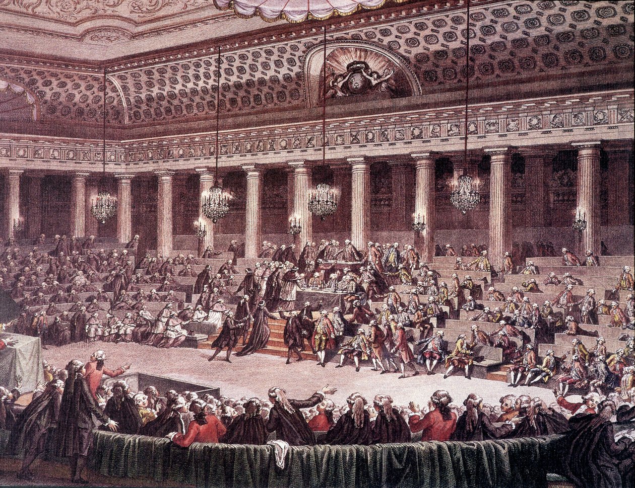Møde i den grundlovgivende forsamling natten til den 4. august 1789 for afskaffelse af privilegier af Unknown artist