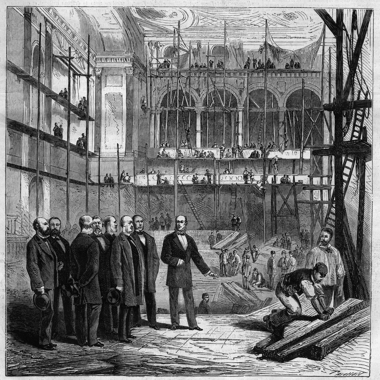 Medlemmer af den permanente komité besøger arbejdet i den nye sal i Nationalforsamlingen i Paris af Unknown artist