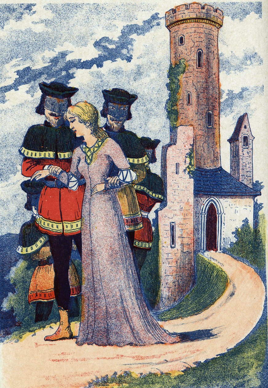 Mænd maske træner prinsessen. Anonym illustration til fortællingen "L