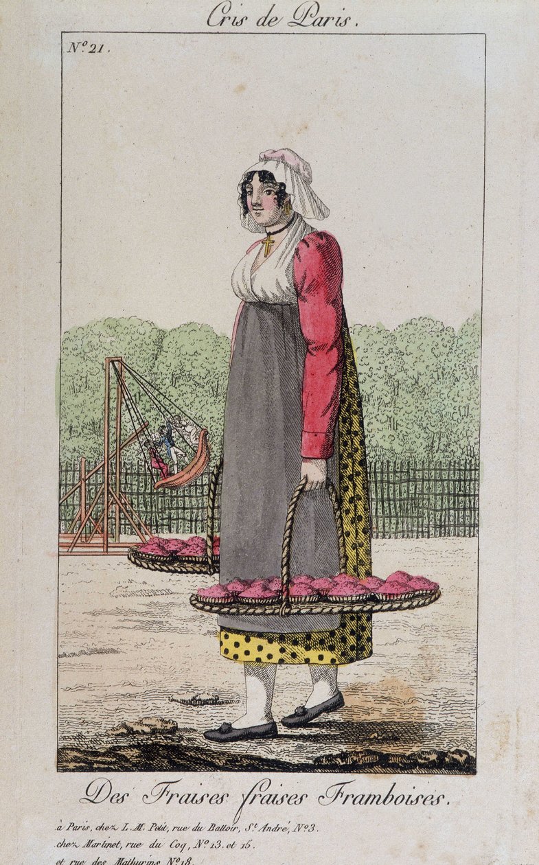 Købmand af jordbær og hindbær - i “” Cris de Paris””, deb. 19. århundrede af Unknown artist