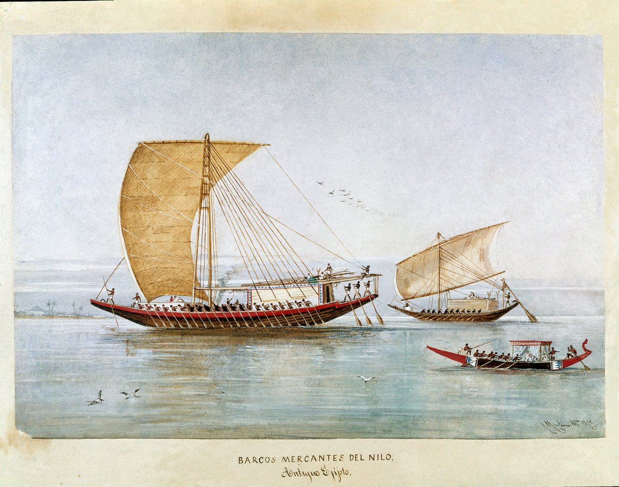 Handelsskib på Nilen i det gamle Egypten (Akvarel af Unknown artist