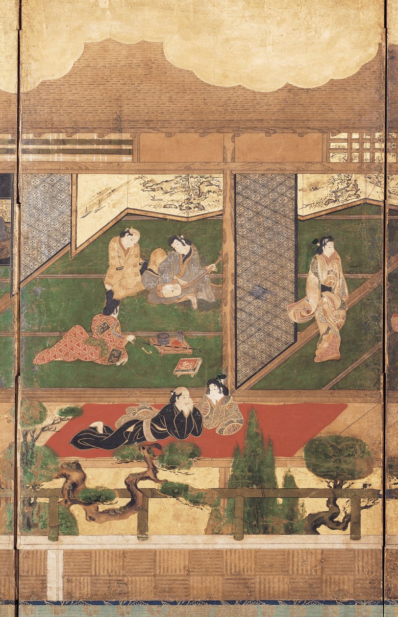 Merrymaking (blæk, farve og bladguld på papir) af Unknown artist