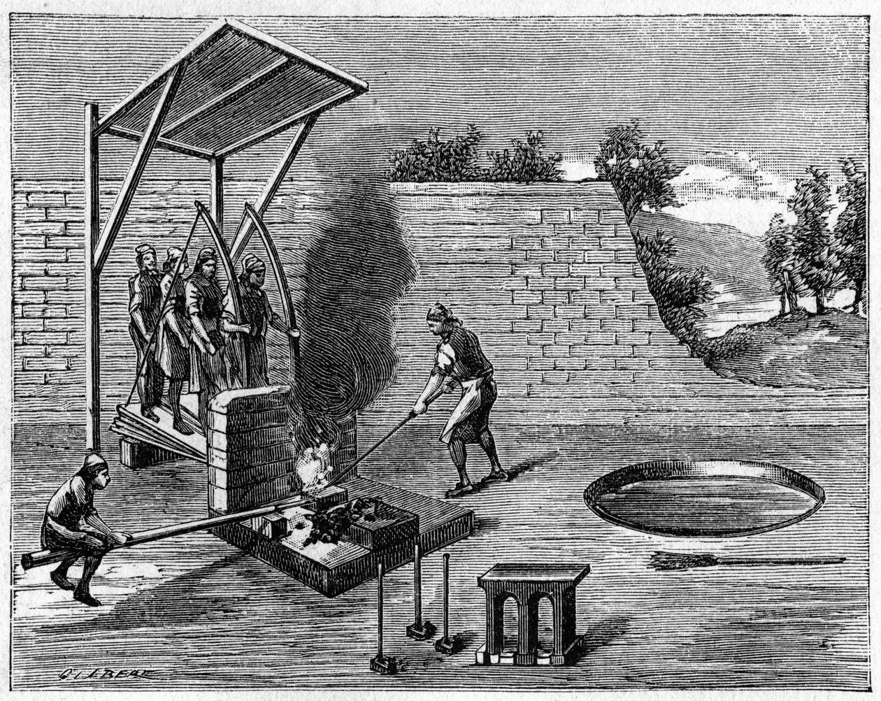 Metallurgi i det 18. århundrede: flytbart hjem for gående smede. Indgravering i "" La Nature: revue des sciences et de leurs applications aux arts et a l