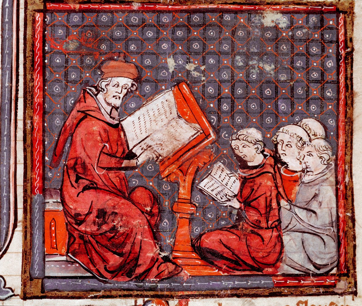 Middelalder: "" En klasse af filosofi, læreren og hans elever""" Miniature taget fra "" Grandes Chronicles de France"" 1375-1379 kommunale bibliotek, Castres af Unknown artist