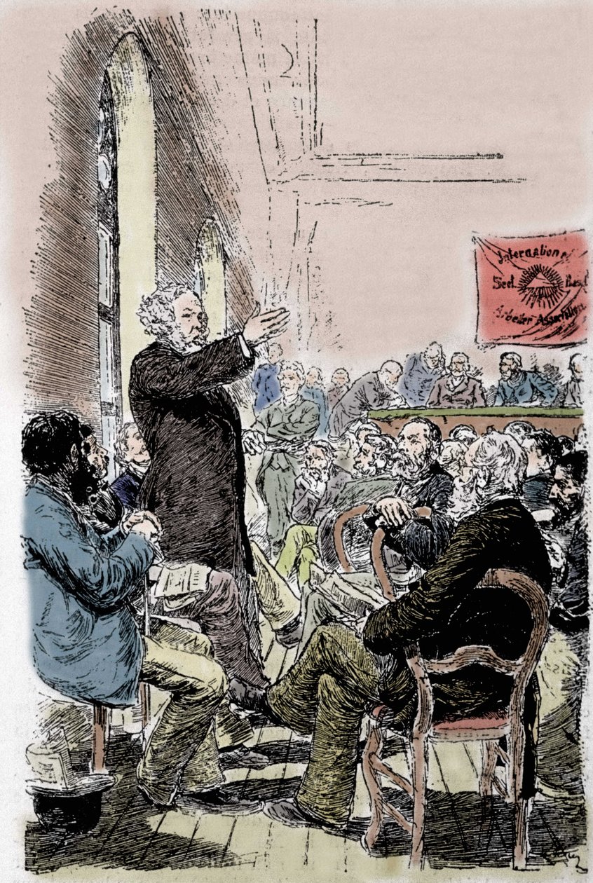 Mikhail Aleksandrovich Bakunin (Bakunin) (1814-1876), russisk anarkist ved Bale-kongressen i Schweiz i september 1869. af Unknown artist