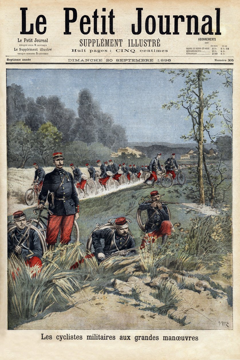 Militære cyklister ved de store manøvrer. Indgravering i "" Le petit journal"" 20/09/1896. Selvas samling. af Unknown artist