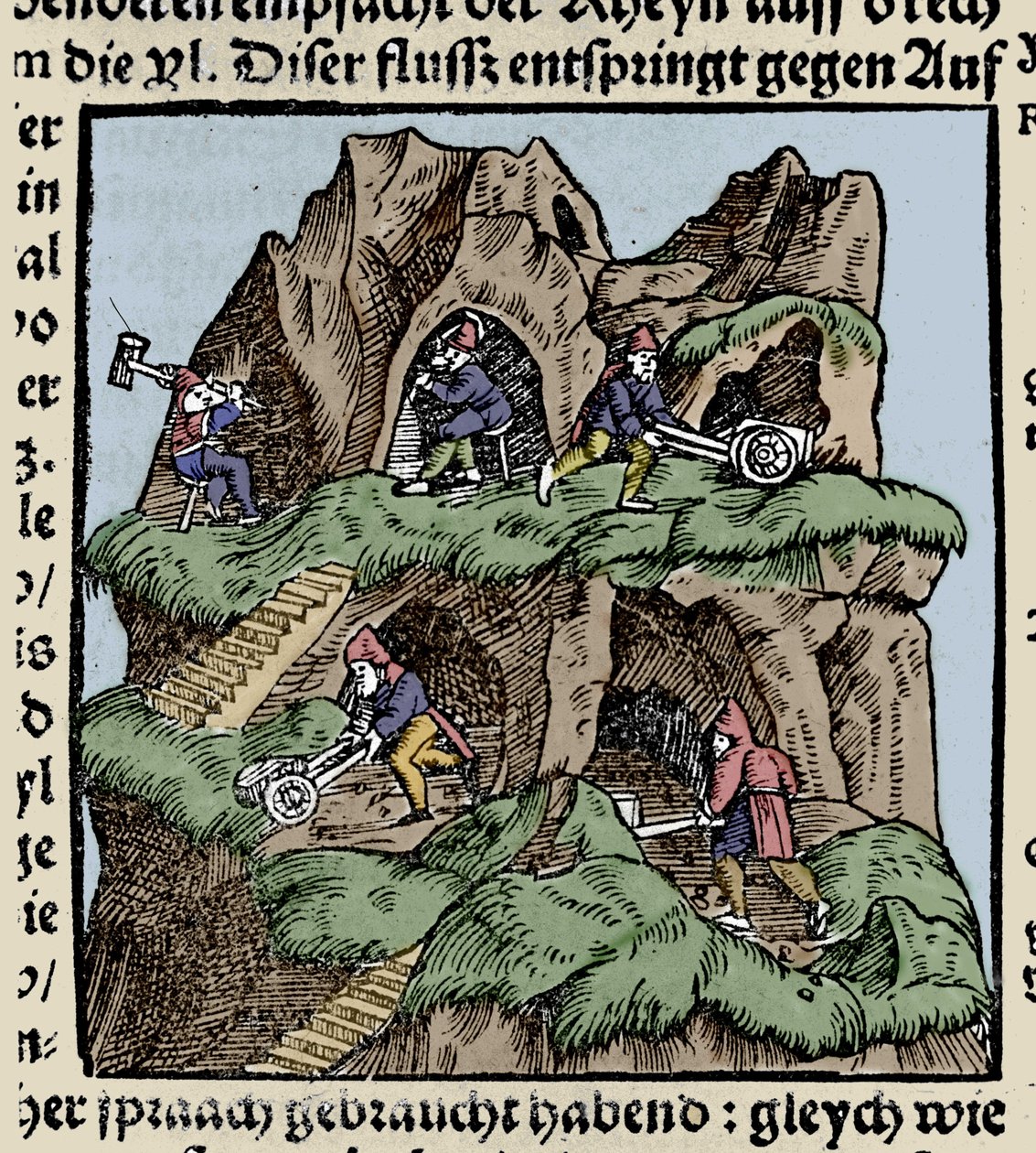 Miner i det 15. århundrede. Stik fra Johann Stumpffs "Den Edlen Strength Besten Fromen". begyndelsen af det 16. århundrede. af Unknown artist