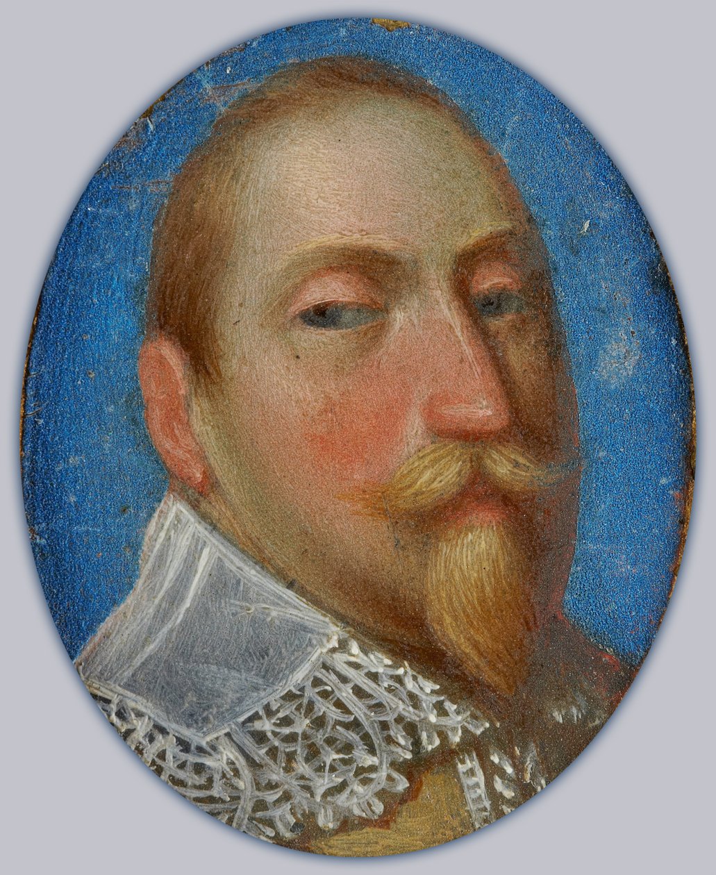 Miniature af Gustav II Adolf, konge af Sverige, ca. 1630 (olie på messing) af Unknown artist