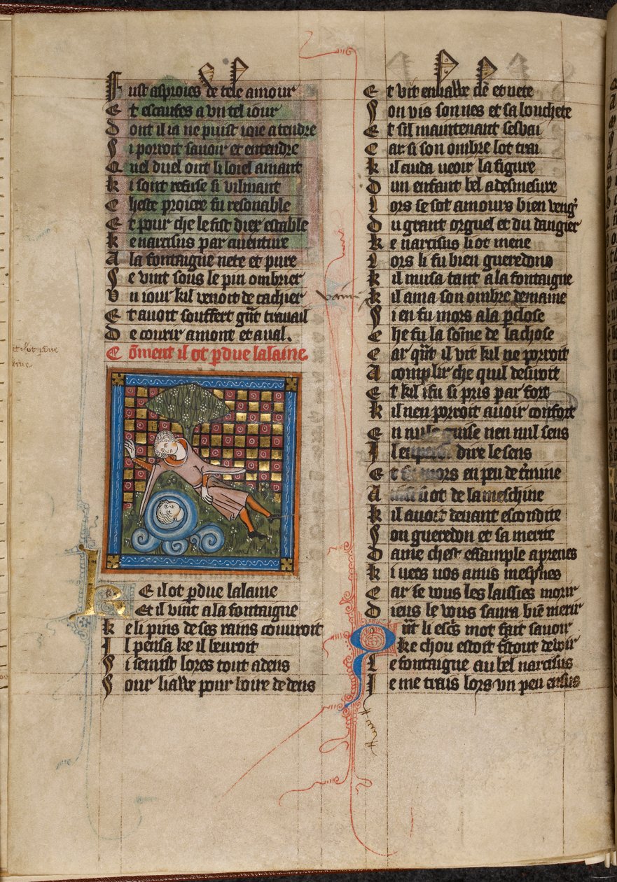 Miniature af Narcissus, der beundrer sin refleksion i et springvand, fra 