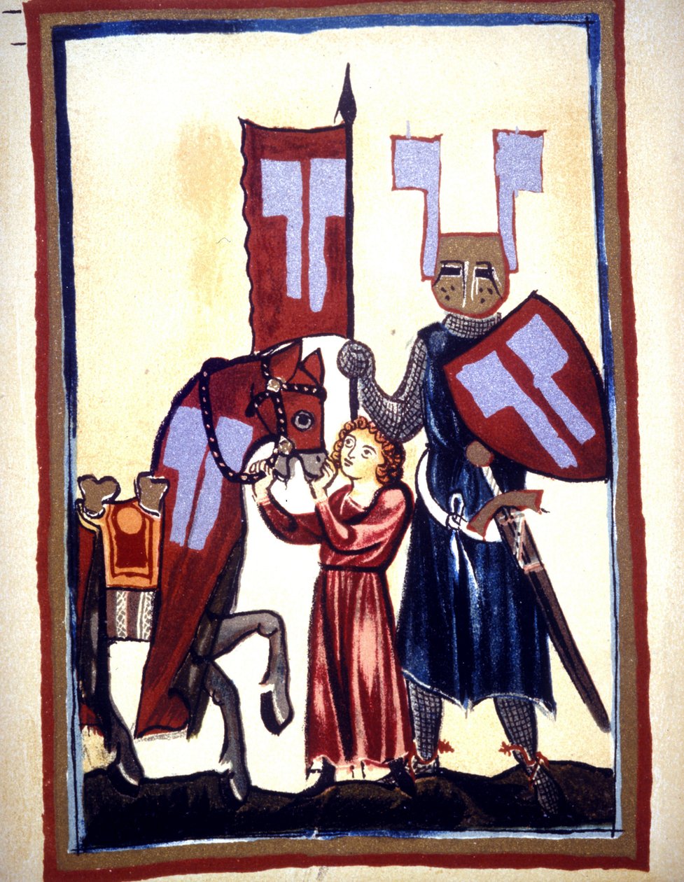 Miniature af Codex "Manesse", eller "Manessesche Liederhandschrift", som er et manuskript lavet i Alsace mellem 1300 og 1330 for et bemærkelsesværdigt Zürich. Repræsentation af Wolfram von Eschenbach, en tysk digter, der skrev romanen "" Parzival"" mellem  af Unknown artist