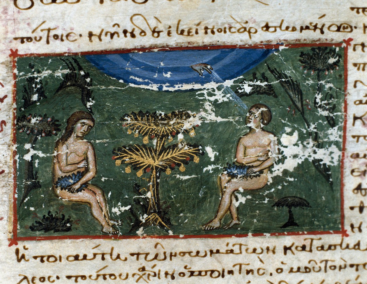 Originalt miniaturefiskeri fra "Codex of the Serail Octateuch" (ms.8 eller Seraglio Octateuch) Topkapi Sarayi Museum Library Istanbul fra det 12. århundrede af Unknown artist