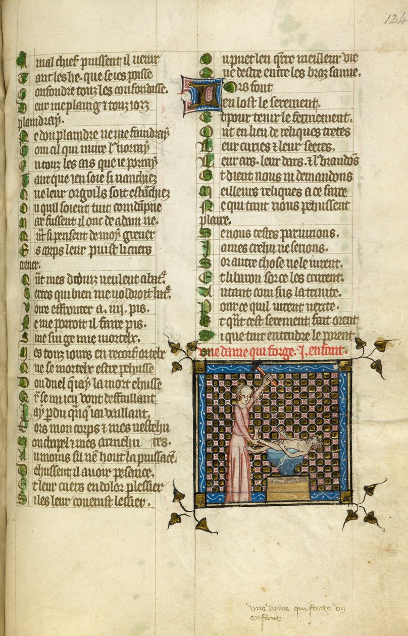 Pienoiskuva, jossa luonto takoo vauvaa, elokuvasta "Le Roman de la Rose", n. 1380 (miniatyyri) af Unknown artist