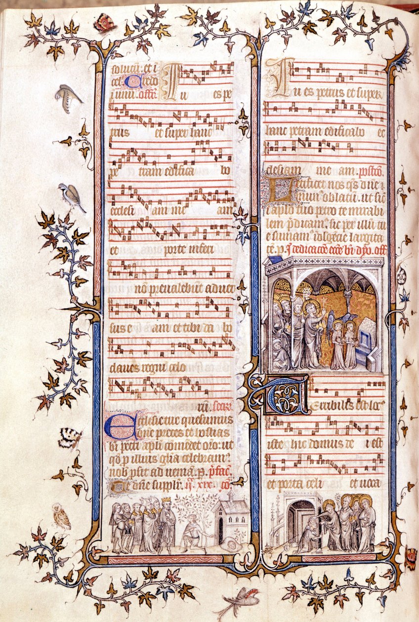 Missal of Saint Denis, ca. 1350. Miniature forestillende Clotaire (Clothaire) og Dagobert. af Unknown artist