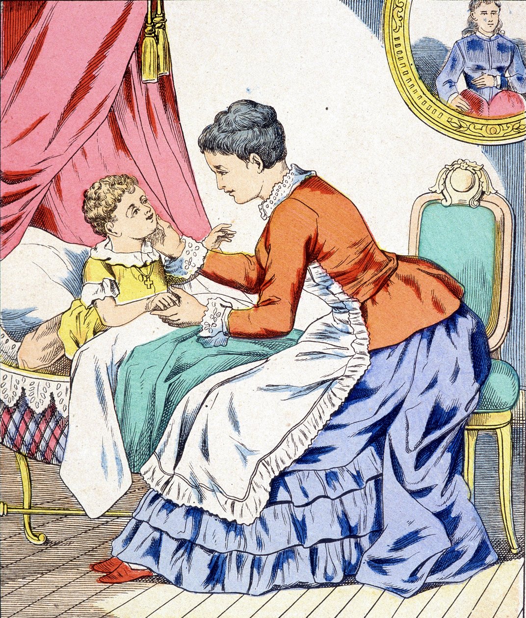 Mor synger en vuggevise til sit barn i søvn. af Unknown artist
