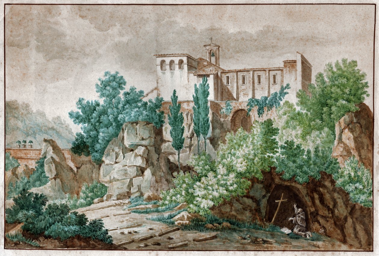 Kloster i Italien. (akvarel, omkring 1850) af Unknown artist