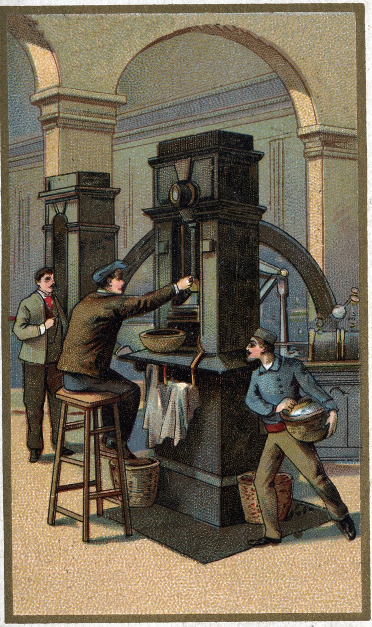 Monetær presse Chromolitografi fra slutningen af det 19. århundrede af Unknown artist