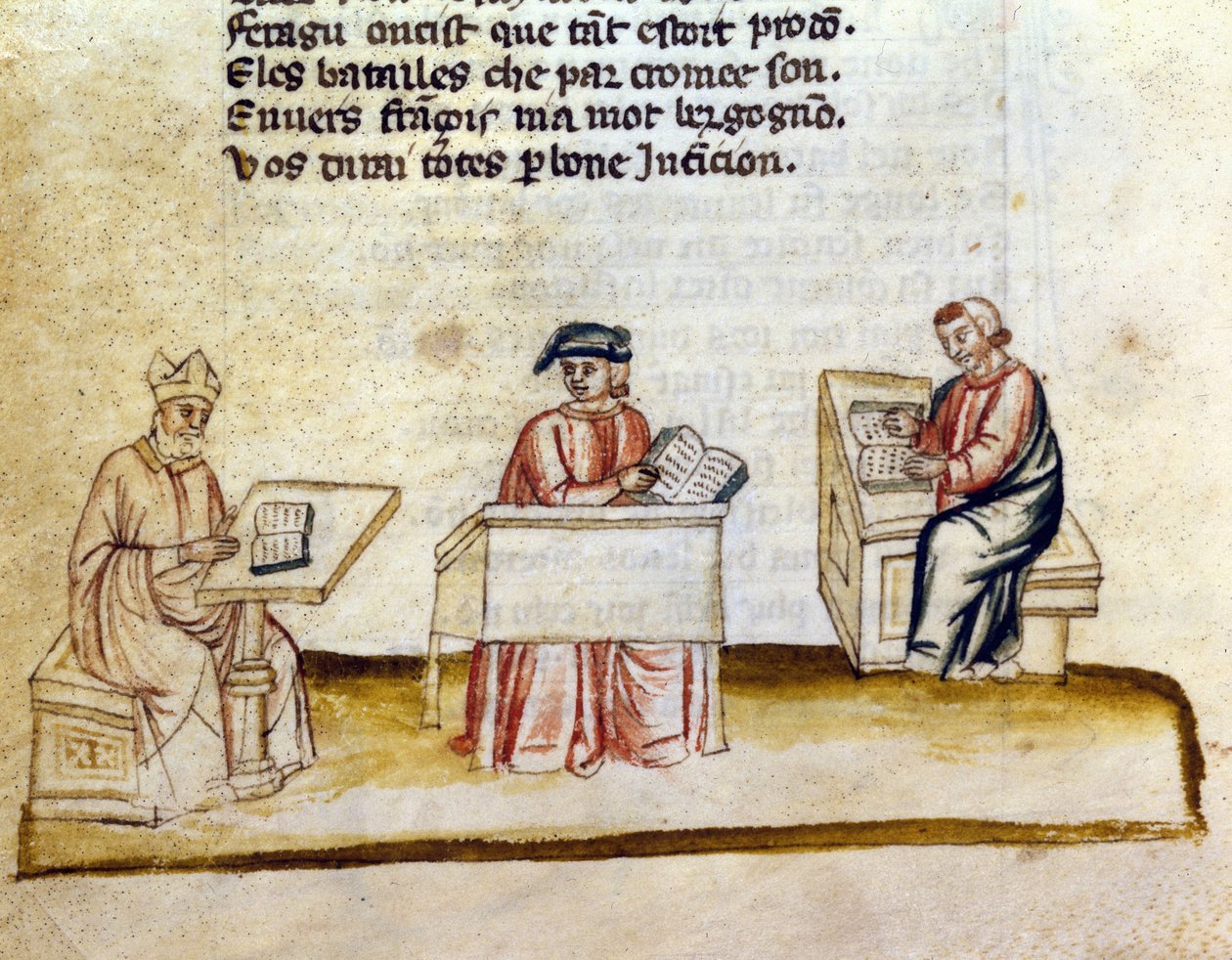Munke studerer i et kloster, miniaturemanuskript af Unknown artist