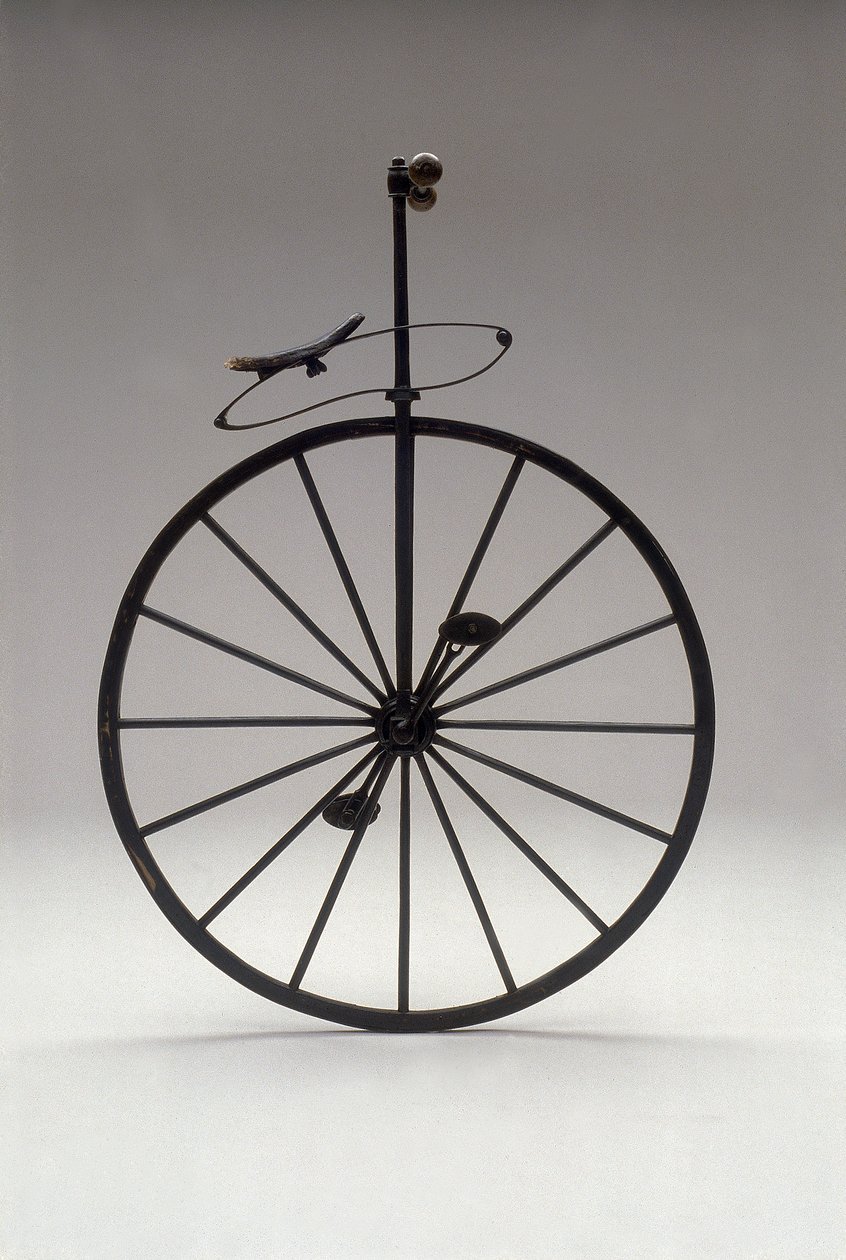 Monocykel med træhjul fra 1870 af Unknown artist