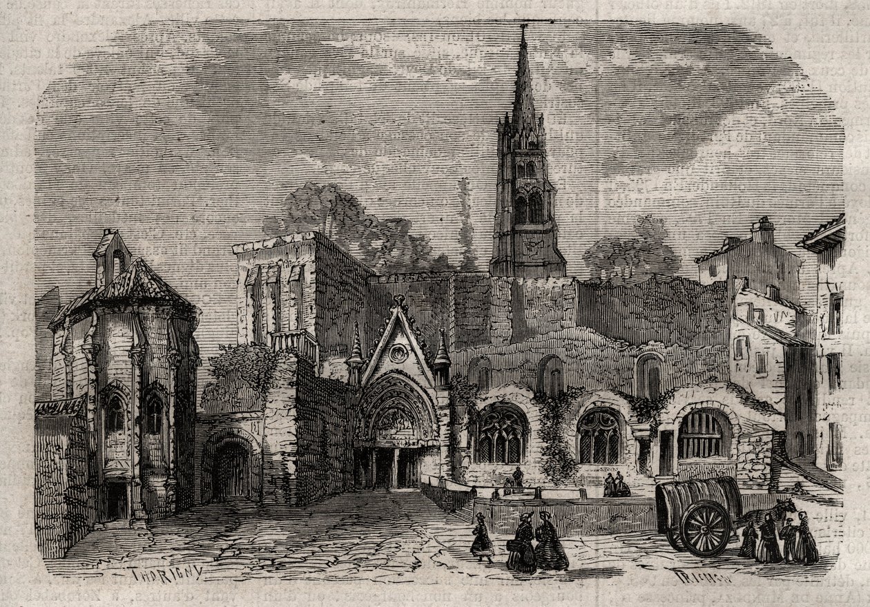 Monolitisk kirke i Saint-Emilion - Kirkemonolit af Saint Emilion i Gironde - indgravering i "Dictionnaire populaire illustrious" - 1864 - af Joseph Decembre og Edmond Allonier - af Unknown artist