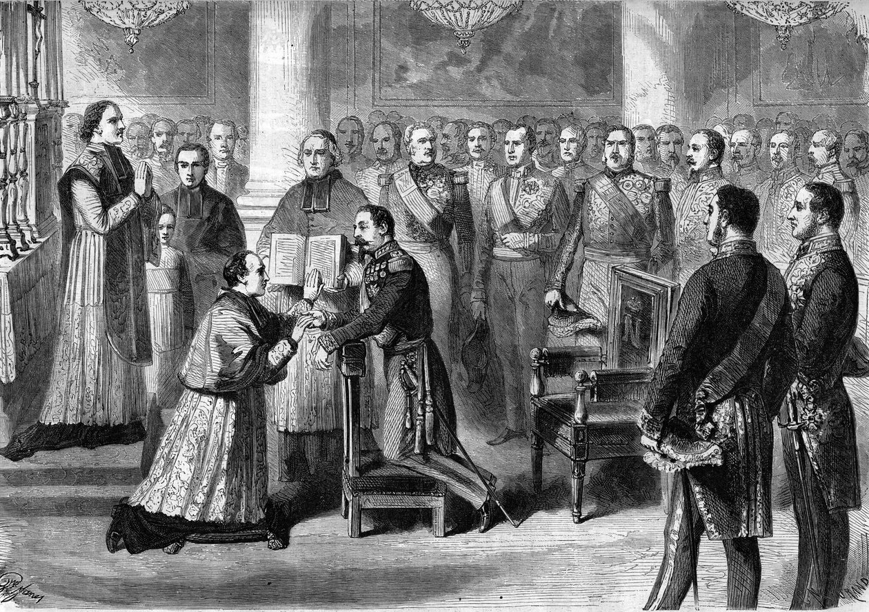 Monsignor Georges Darboy (1813-1871) archheveque of Paris aflagde en ed i hænderne på Napoleon III ved kapellet i Tuilerierne i 1863. af Unknown artist