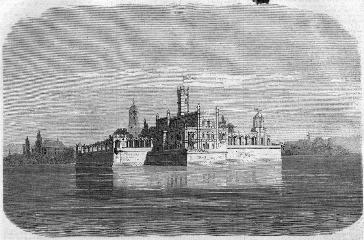 Montfort Slot ved Bodensøen i Tyskland. Indgravering i ""Det illustere univers"" af Unknown artist