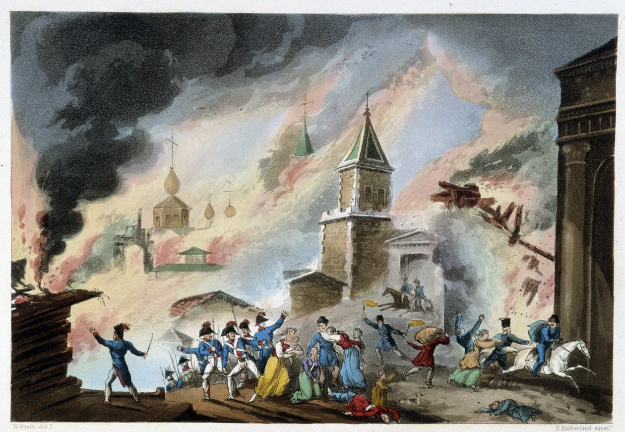 Moscow Fire, september 1812 - i "" Napoleonskrigene"" af Sutherland, Duburg, London af Unknown artist