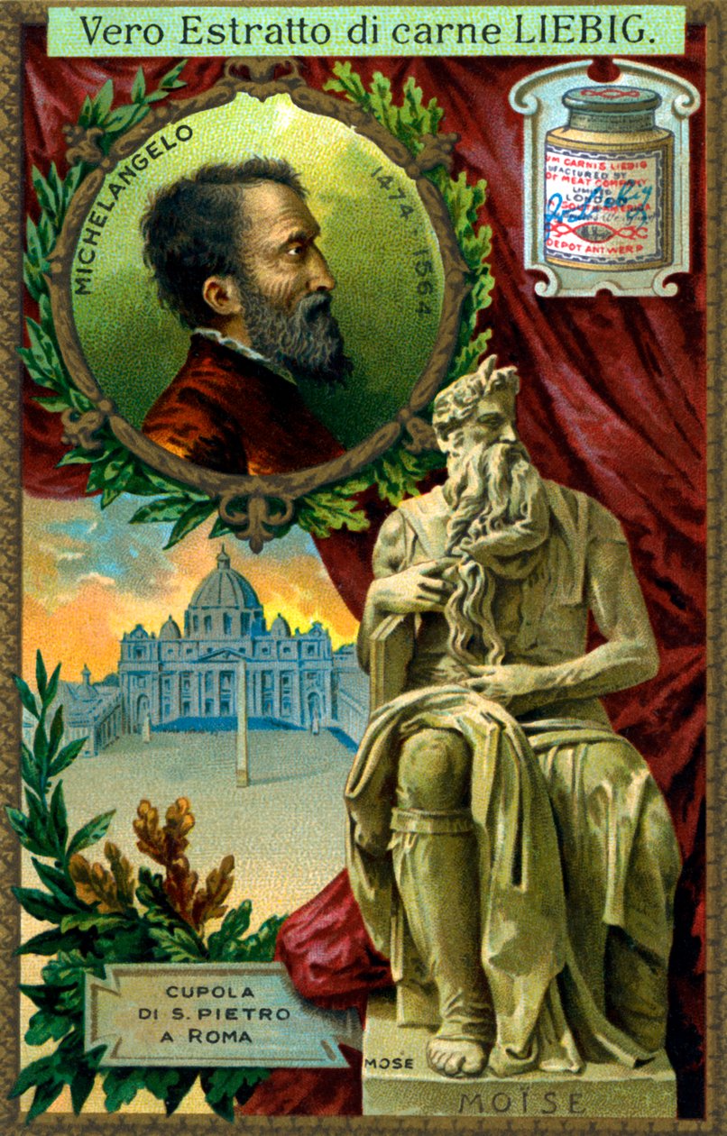 Moses - statue af Michelangelo, begyndelsen af det 20. århundrede (chromo) af Unknown artist