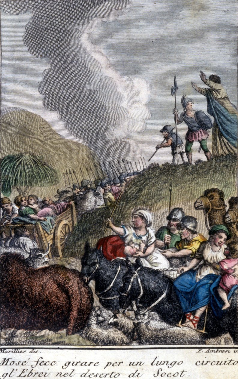 Moses vejledte det jødiske folk i Socot-ørkenen i lang tid. af Unknown artist