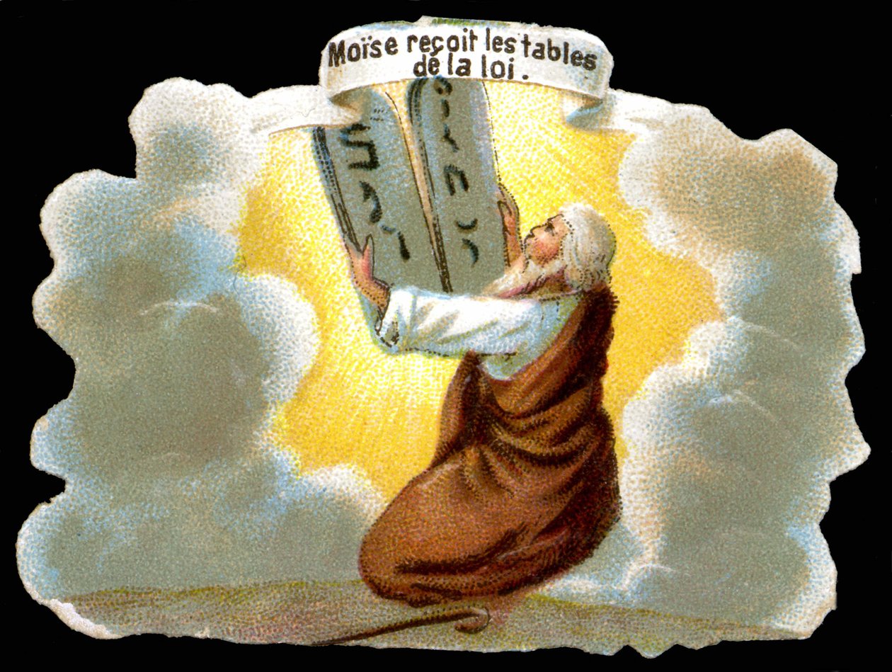 Moses modtager lovens tabeller (10 bud) - Chromo. af Unknown artist