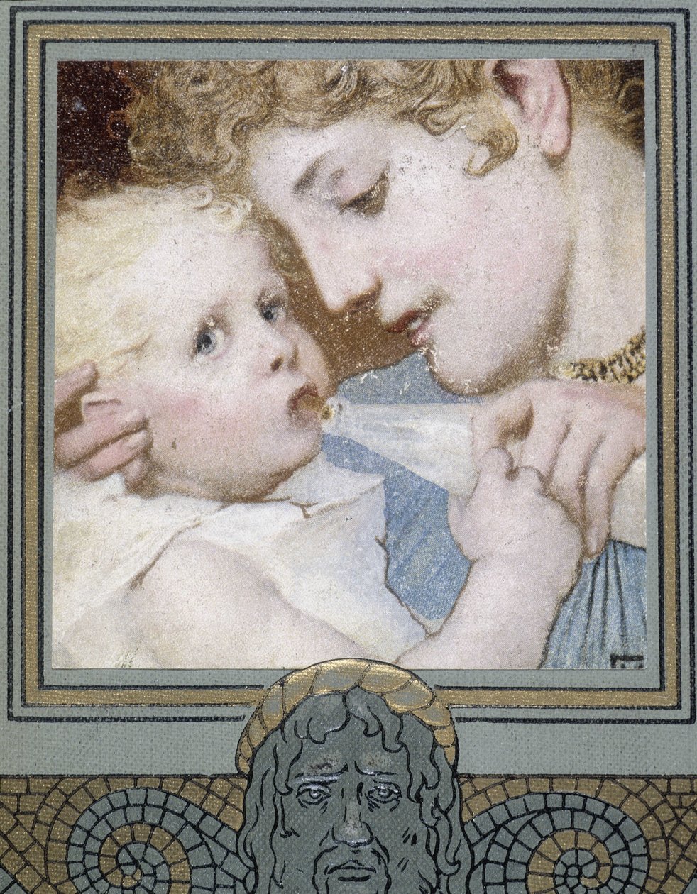 Mor giver flasken til sit barn - 1800-tallet af Unknown artist