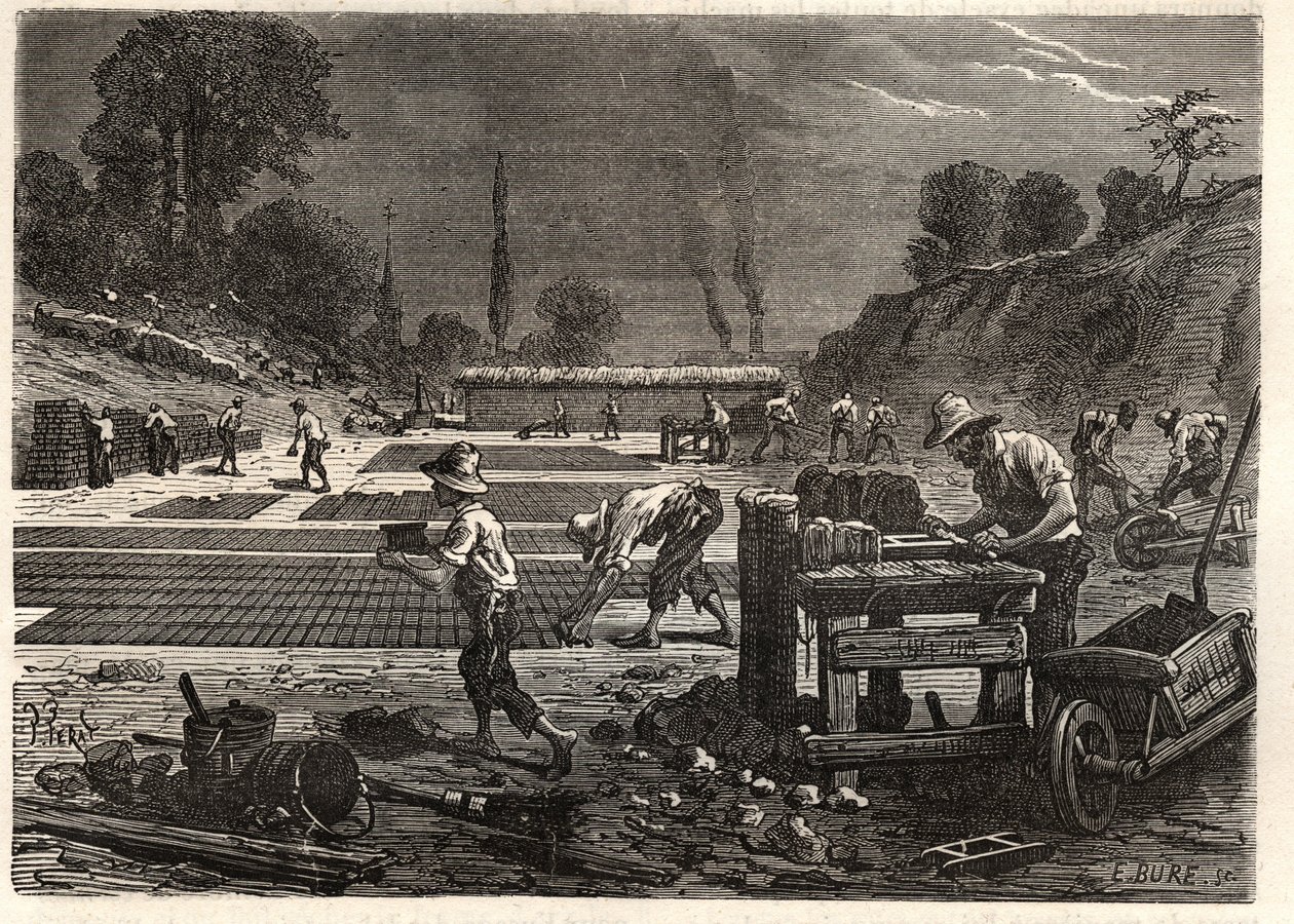 Moulage des bricques - Støbning af mursten - gravering i 