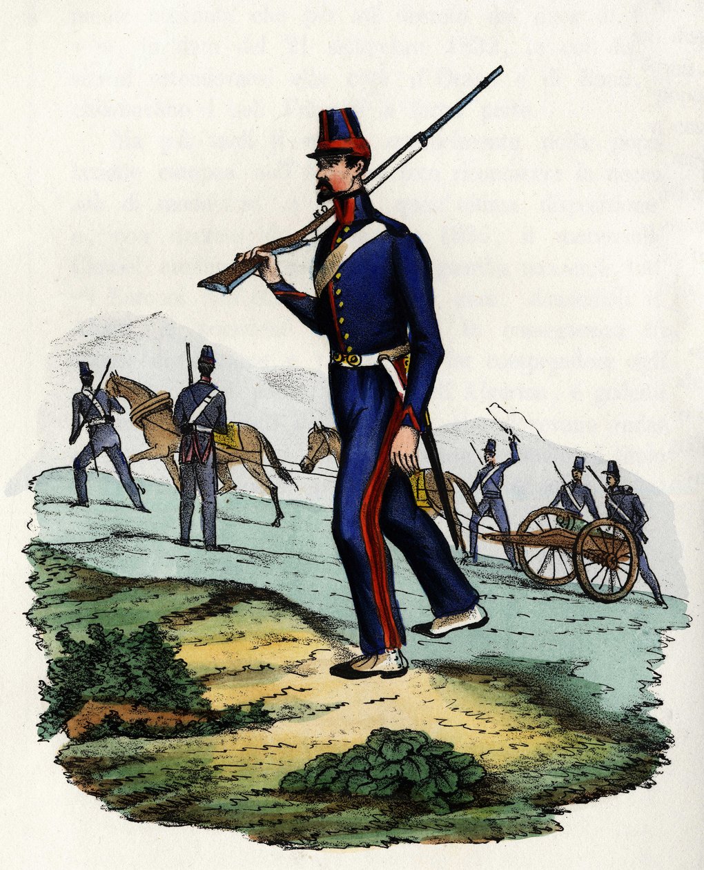 Bjergintilleribataljon af den franske hær af Afrika i Algeriet i 1830. I "" Storia d