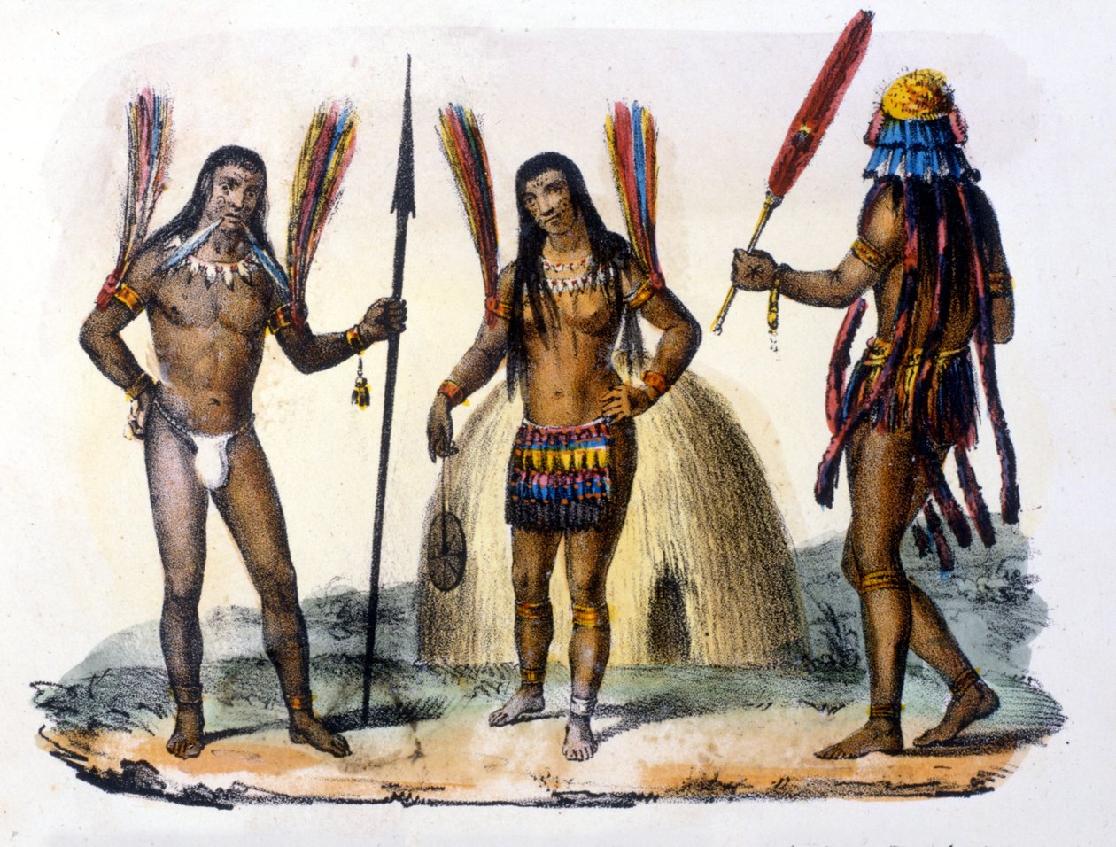 Mundrucu og Jivaros indianere i Ecuador. Stik 1846-48. af Unknown artist