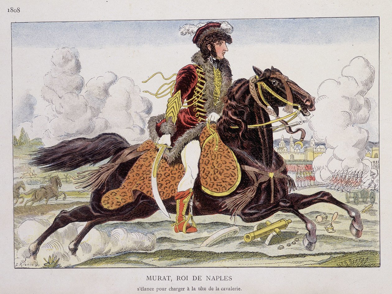 Murat (1767-1815), konge af Napoli, lancerer for at angribe i spidsen for kavaleriet af Unknown artist