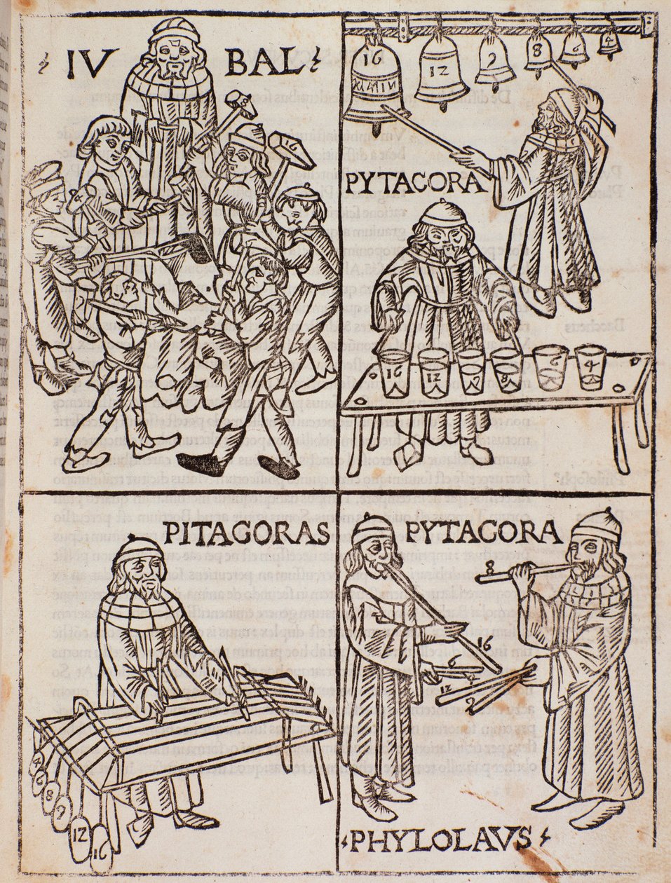 Musikalske teorier om Pythagoras. Siden er taget fra Theorica Musicae af Franchino Gaffurio af Unknown artist