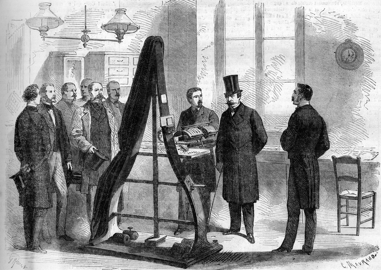 Napoleon III besøgte kontorerne for den elektriske telegraf i indenrigsministeriet i 1866. af Unknown artist
