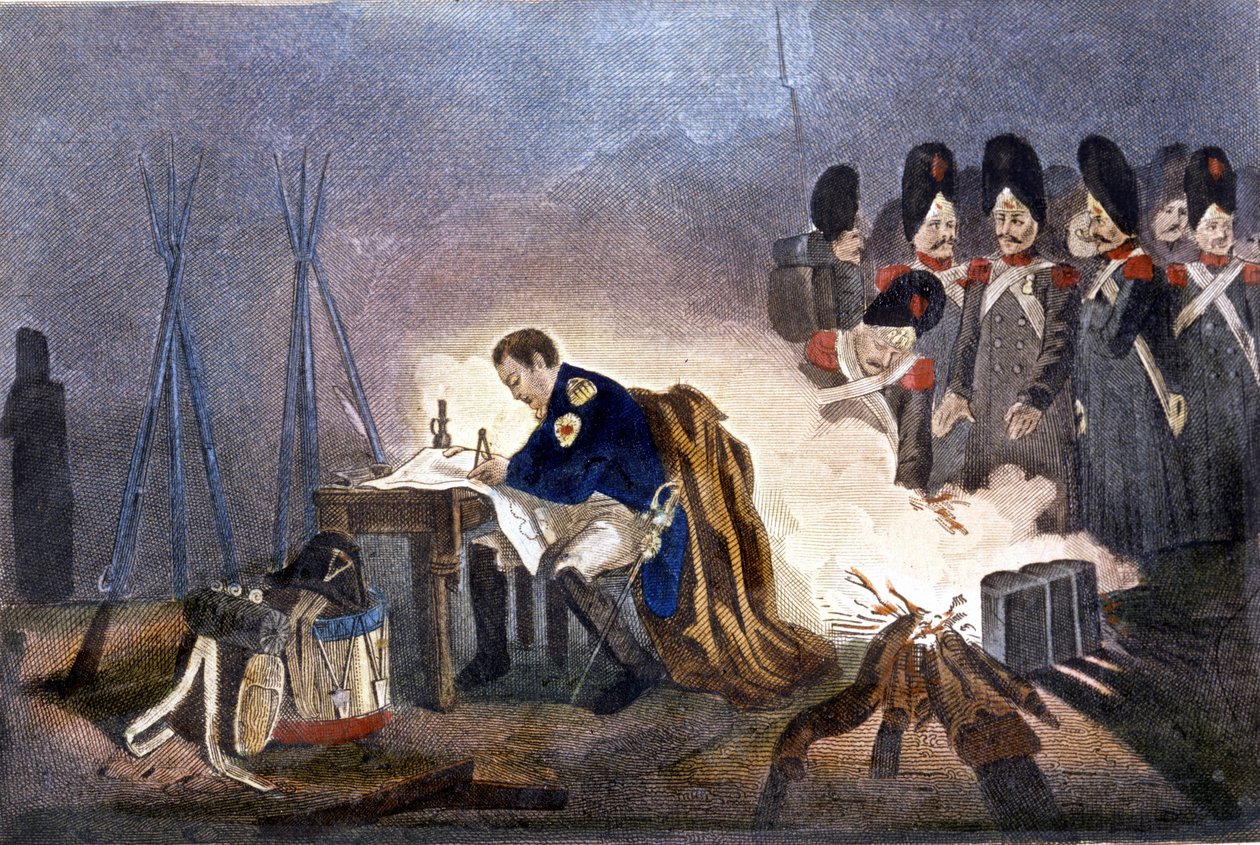Napoleon I i slaget ved Bautzen (Tyskland). 20-21 maj 1813. indgravering 1800-tallets Milano af Unknown artist