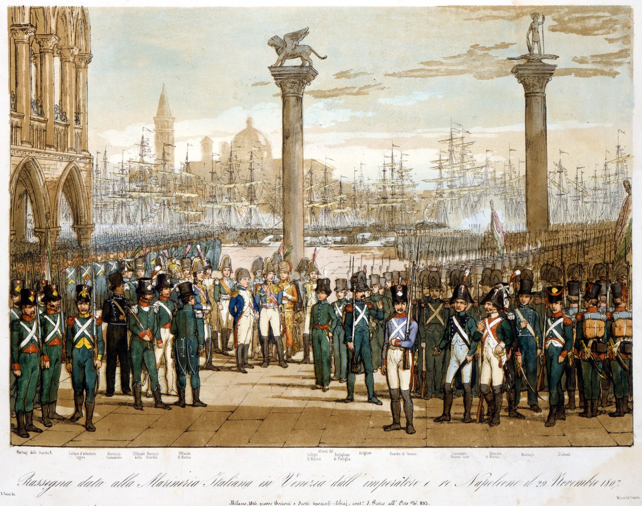 Napoleon I i Venedig den 29. november 1807 foran den italienske flåde. Gravering af 1845 af Unknown artist