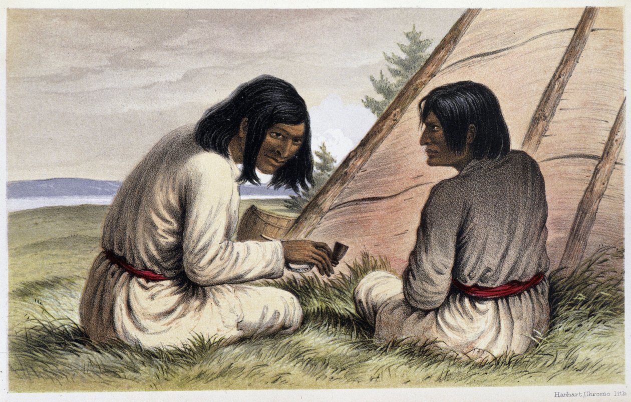 Nasquapee indianere: "" Otelne, tungen; Arkaskhe, pilen"" - i "" Exploration of the Labrador Peninsula"", af Hind, Henri Youle af Unknown artist