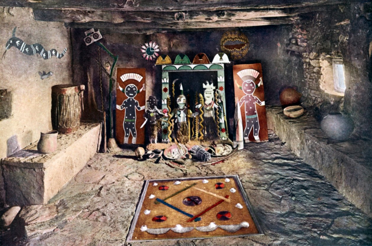 Indiansk alterrum i Powamu-samfundet i et Hopi-hus, Grand Canyon, Arizona af Unknown artist