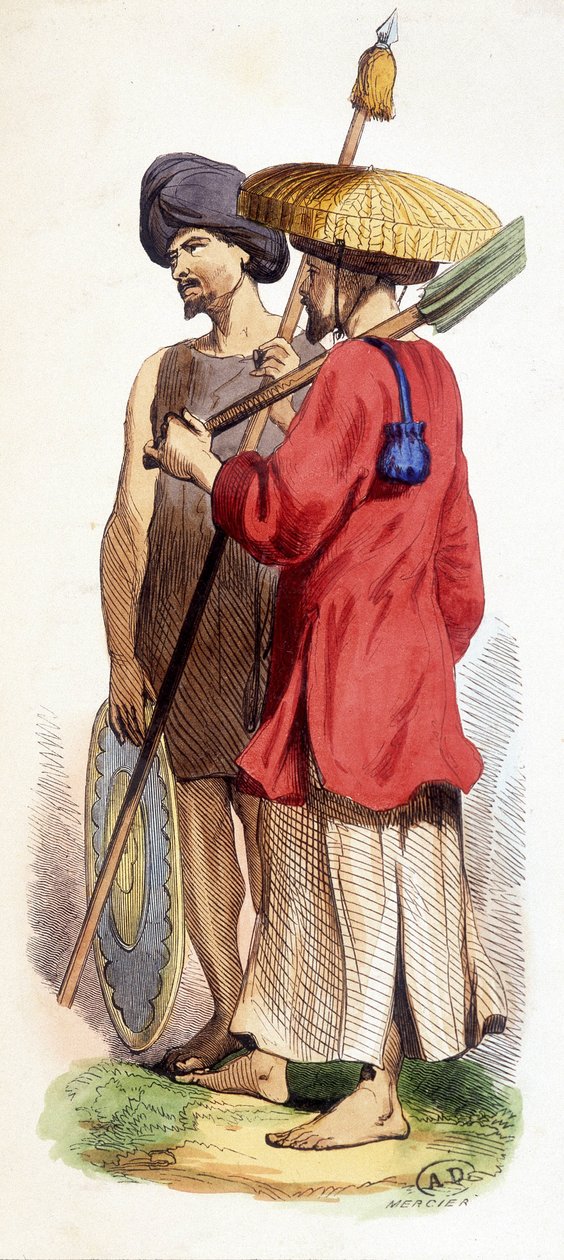 Naturlig (vietnamesisk indfødt) og cokinesisk soldat. Vietnam v. 1840. af Unknown artist