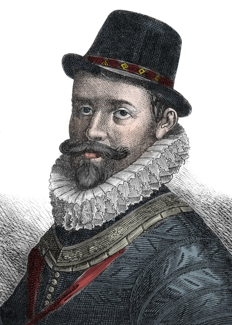 Naval Administration og kommandør Sir John Hawkins (1532-1595) - Portræt af Sir John Hawkins (Hawkyns) (1532-1595), engelsk admiral, skibsbygger, navigatør og slavekøbmand. Indgravering af det 19. århundrede. af Unknown artist