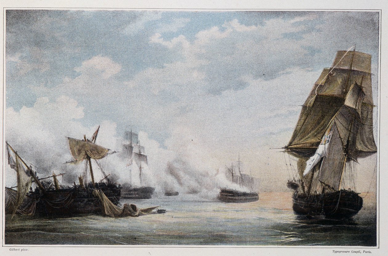 Søslag mellem det franske skib "Formidable", og de engelske skibe, "Cesar", "Spencer", "Venerable" og fregatten "Thames" før Cadiz den 13. juli af Unknown artist