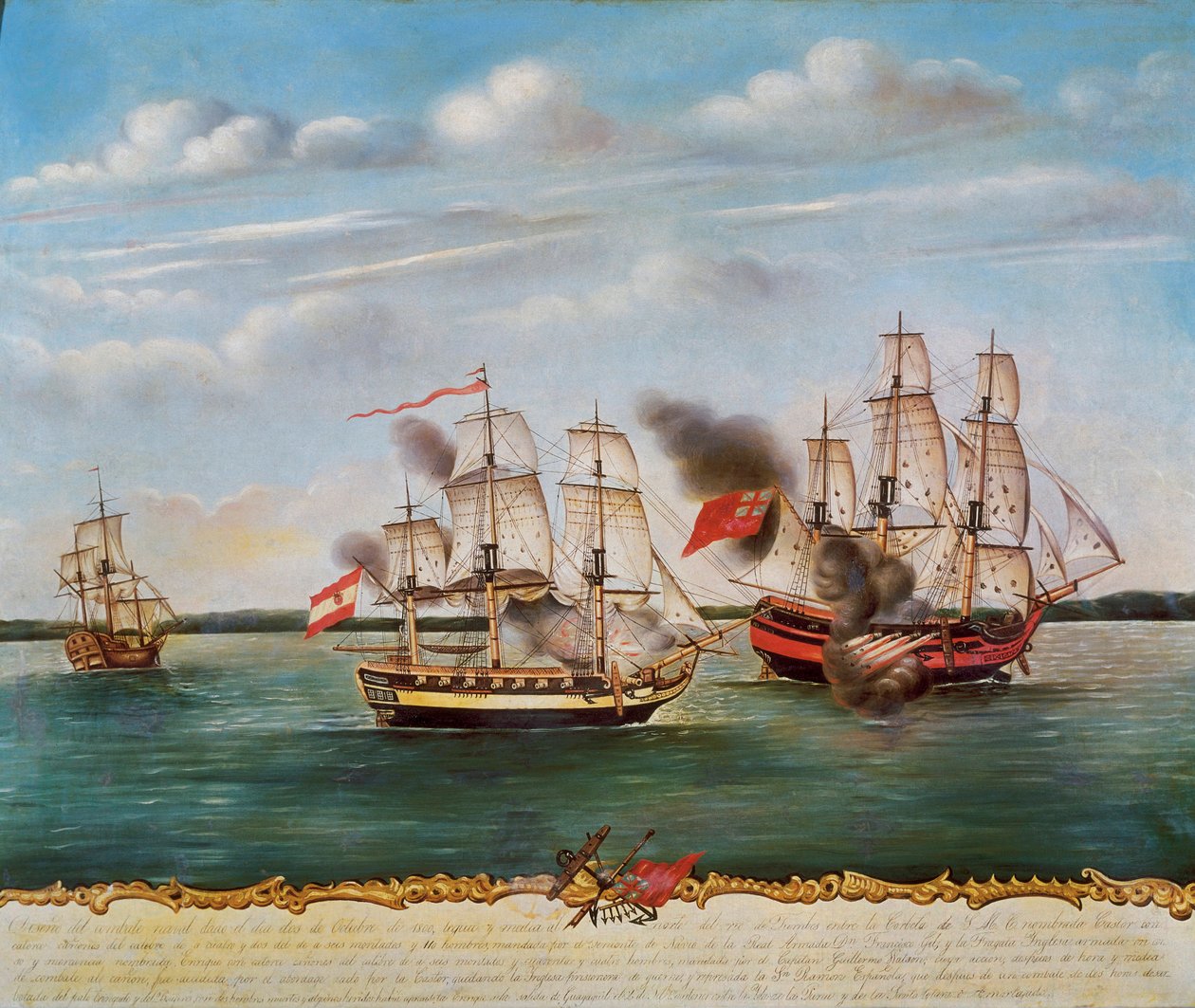 Søkamp i Guayaquil (Ecuador) mellem Spanien og England den 2. oktober af Unknown artist