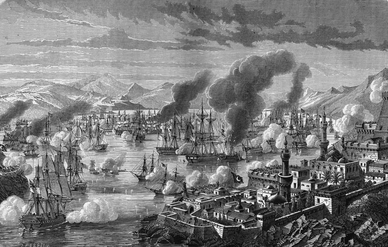 Navarin Battle of the Triple Alliance mod den tyrkisk-egyptiske flåde den 28. oktober af Unknown artist