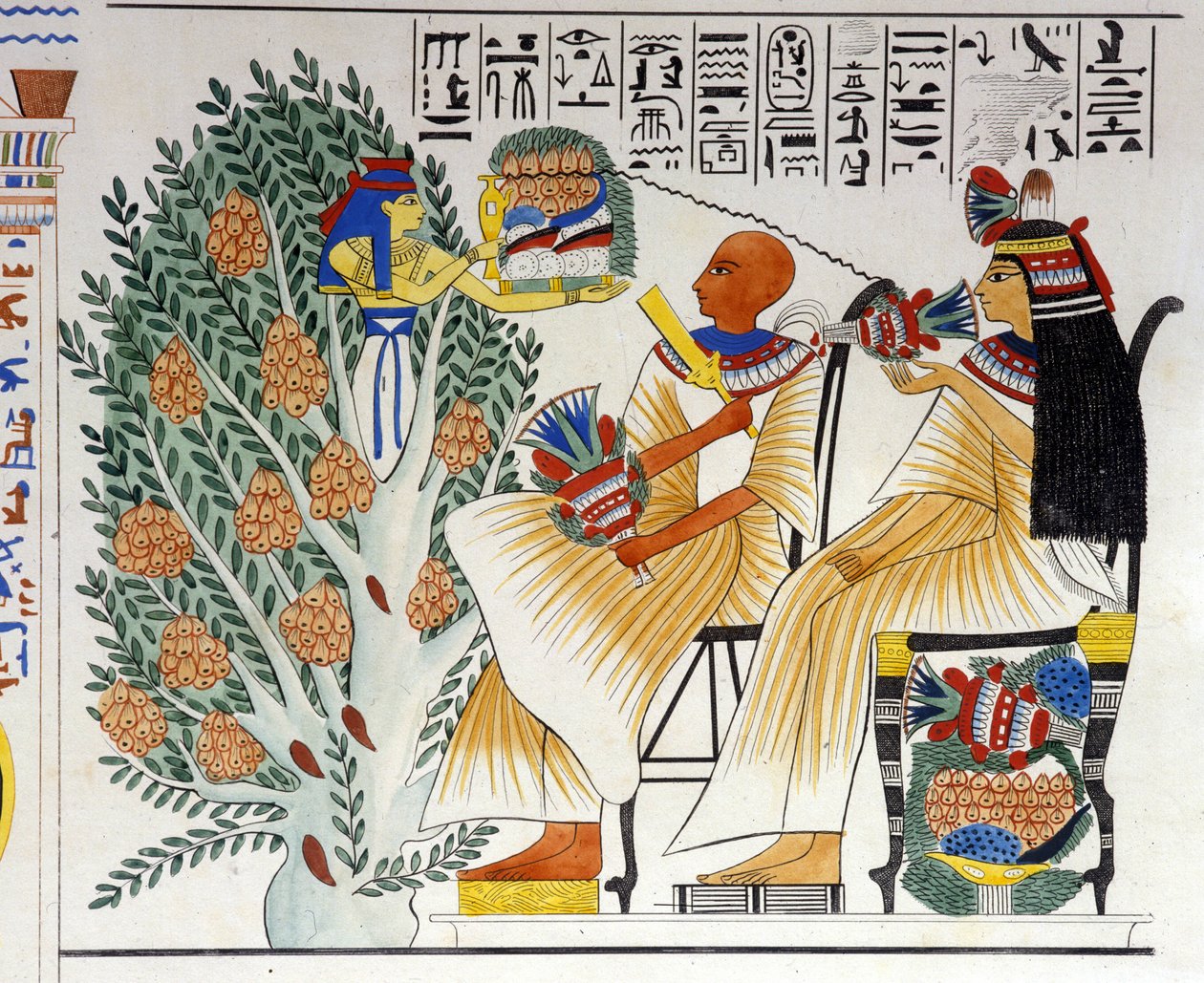 Nephtys, egyptisk gudinde, springer ud af det mystiske træ og tilbyder mad til den afdøde - i "Monumenter af Egypten og Øvre Nubien" af Ippolito Rosellini (Rossellini). 19. århundrede. af Unknown artist