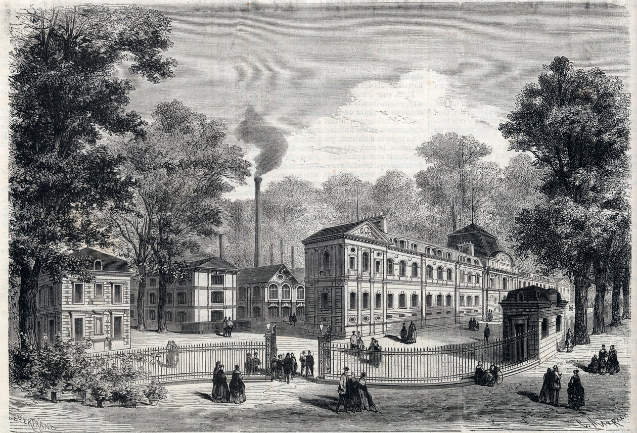 Ny bygning af den imperiale porcelænsfabrik i Sevres i 1868. Indgravering i "" L
