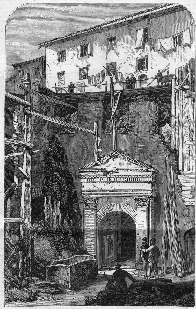 Nye udgravninger i Rom: opdaget fra en stilling af vægtere fra den syvende kohorte (det romerske imperiums militær). Indgravering i ""Det illustere univers"" af Unknown artist